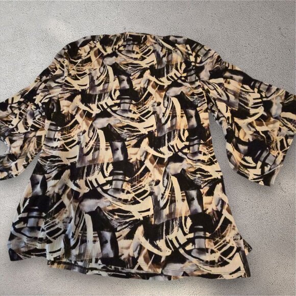 Dana Buchman Large Top 3/4 Sleeves Slit Under Arm Hi Lo Hem Keyhole Gold Bar EUC - Picture 5 of 7